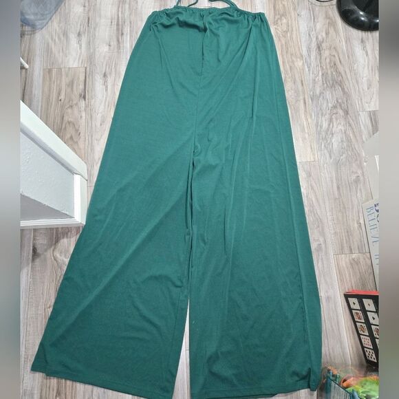 Green  Loose Wide Leg Spaghetti Strap Long Romper Jumpsuit Size XL - Picture 6 of 11